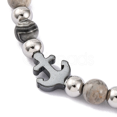 Natural Map Stone & Synthetic Magnetic Hematite Anchor Beaded Bracelet BJEW-P339-01P-02-1