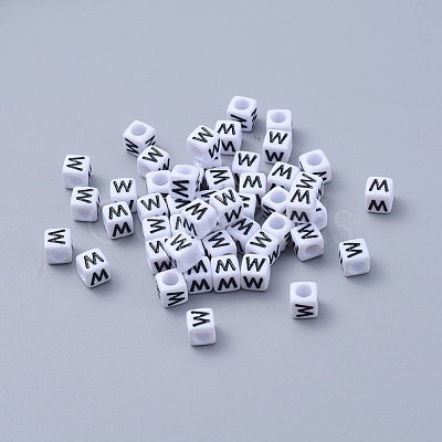 Acrylic Horizontal Hole Letter Beads PL37C9308-W-1