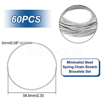 60Pcs Minimalist Steel Spring Chain Stretch Bracelets Set TWIR-UN0001-12P-1