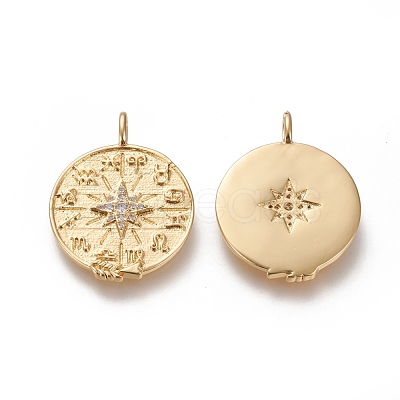 Brass Micro Pave Clear Cubic Zirconia Pendants ZIRC-L091-057G-1