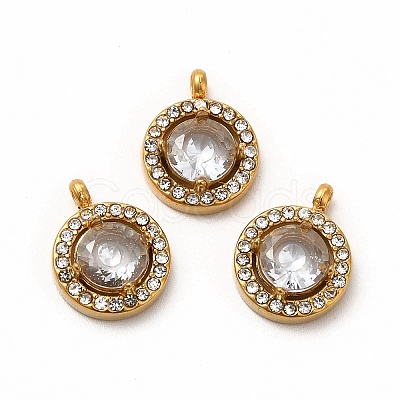 PVD Vacuum Plating 304 Stainless Steel Cubic Zirconia Pendants STAS-A076-05G-1