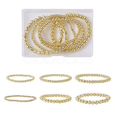 6Pcs 6 Style Synthetic Hematite Round Beaded Stretch Bracelets Set BJEW-SW0001-01-1