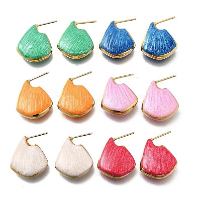 Shell Shape Brass Stud Earrings EJEW-G424-01G-1