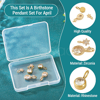 4Pcs 2 Styles Brass Micro Pave Cubic Zirconia & 2Pcs Stainless Steel Rhinestone Pendants Findings Kits FIND-TA0010-18-1