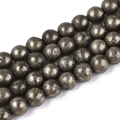 Natural Pyrite Beads Strands X-G-S249-01-8mm-1