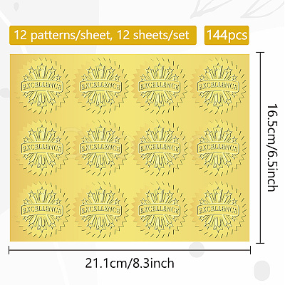 12 Sheets Self Adhesive Gold Foil Embossed Stickers DIY-WH0451-014-1