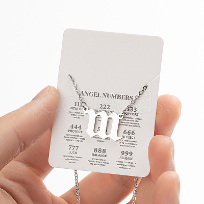 201 Stainless Steel Angel Number Pendant Necklaces for Women FS-WG21275-02-1