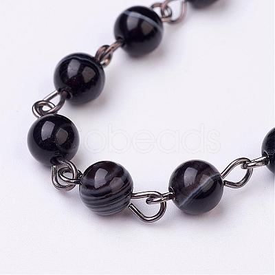 Handmade Dyed Natural Striped Agate/Banded Agate Beaded Chains AJEW-JB00270-02-1