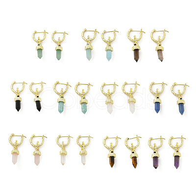 Natural Mixed Stone Hoop Earrings EJEW-P306-01G-1