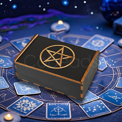 Rectangle Engraved Plywood Wooden Tarot Storage Boxes with Sliding Lid CON-WH20008-10B-1