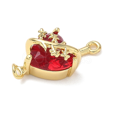 Brass with Glass Dark Red Sacred Heart Connector Charms X-KK-L253-27G-05-1