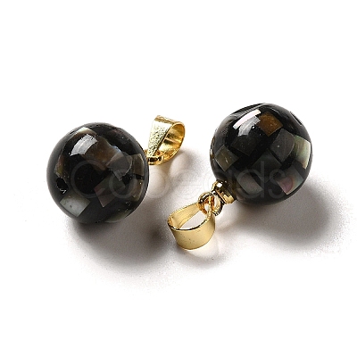 Natural Black Lip Shell Dyed Round Charms SSHEL-H071-01G-01-1