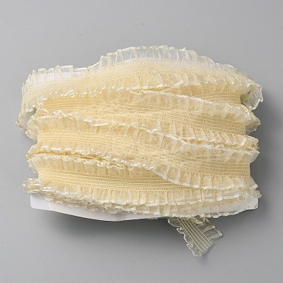 10 Yards Nylon Pleated Elastic Lace Ribbon OCOR-WH0078-92-1