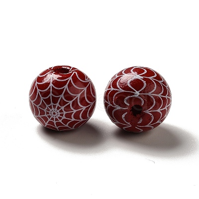 Halloween Printed Spider Webs Colored Wood European Beads X1-WOOD-K007-04E-1