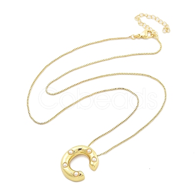 Brass & Plastic Pearl Letter Pendant Box Chain Necklaces for Women NJEW-U017-01G-03-1