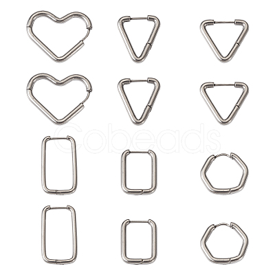 12Pcs 6 Style 303 Stainless Steel Hoop Earrings for Women EJEW-MP0001-01-1
