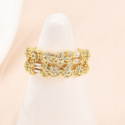 Brass Micro Pave Cubic Zirconia Cuff Rings for Women RJEW-Z113-50G-1
