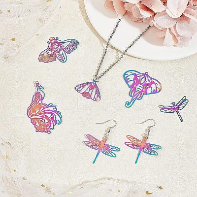 24Pcs 6 Styles 201 Stainless Steel Filigree Big Pendants STAS-UN0023-16-1