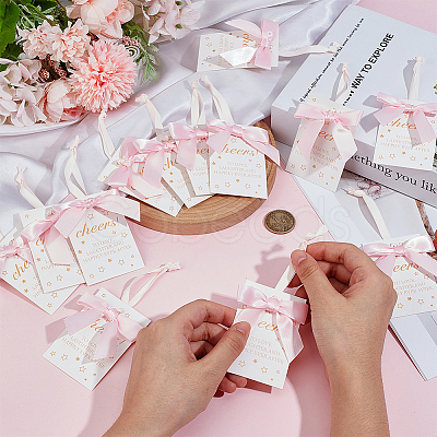 30Pcs Polyester Bowknot & Paper Card Pendant Decoration HJEW-OC00028-02-1