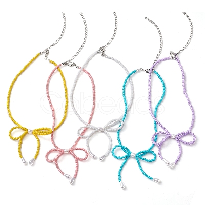 Bowknot 304 Stainless Steel Necklaces NJEW-JN04670-1