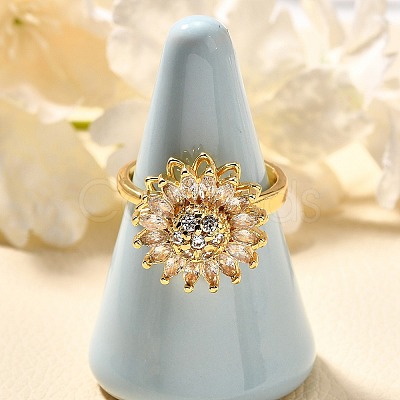 Flower Rotatable Finger Ring for Women RJEW-U035-01G-02-1