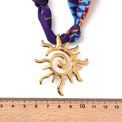 304 Stainless Steel Sun Pendant Adjustable Polyester Ribbon Necklaces for Women NJEW-F349-02G-1