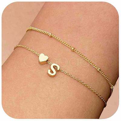2Pcs 2 Styles Brass Beaded Bracelets & Satellite Chains Bracelets for Women FS-WG4A116-20-1