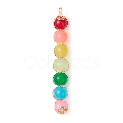 Colorful Imitation Jade Glass Round Bead Pendants PALLOY-JF02449-01-1