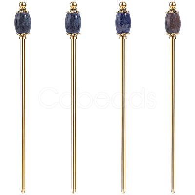 4Pcs 4 Styles Natural Sodalite & Natural Dragon Blood Jasper & Natural Indian Agate & Natural Larvikite & Brass Hair Sticks OHAR-ME00004-1