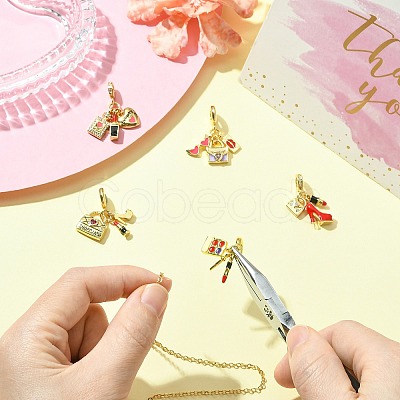 5Pcs 5 Styles Woman Theme Brass Enamel European Dangle Charms KK-CJ0003-91-1