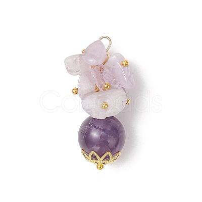 Natural Amethyst Chip Round Pendants PALLOY-JF04288-02-1