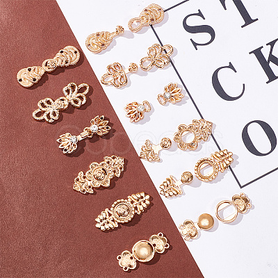 AHADERMAKER 24Pcs 6 Styles Chinese Style Flower Alloy Snap Lock Clasps FIND-GA0003-16-1