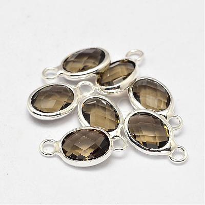 Oval Faceted Silver Color Plated Brass Glass Charms GLAA-O015-S-1