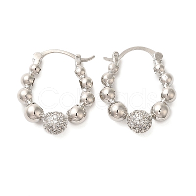 Brass Micro Pave Clear Cubic Zirconia Hoop Earrings EJEW-G399-02P-1