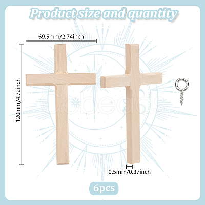 6Pcs Wooden Cross Wall Decoration AJEW-GO0002-23B-1