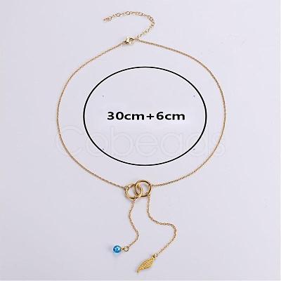 3Pcs Stainless Steel Double Ring Feather Tassel Y Necklaces for Women GZ5002-1