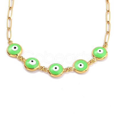 Brass Enamel Evil Eye Link Chain Necklaces NJEW-P256-02-1