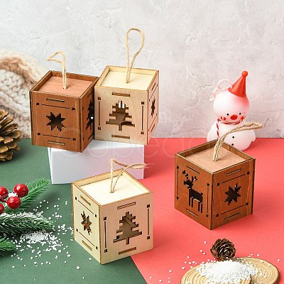 1 Set 6Pcs 2 Styles Christmas Square Splicing Wooden Ornament Mixed Colors ST-CJ0040-001-1