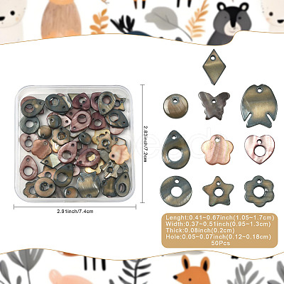 50Pcs Natural Freshwater Dyed Shell Pendants SHEL-FS0001-17-1