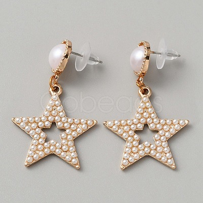Plastic Imitation Pearl Beaded Geometric Dangle Stud Earrings EJEW-WH0013-57A-1