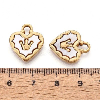 304 Stainless Steel Pave Natural White Shell Crown Heart Pendants STAS-N110-22A-G-1