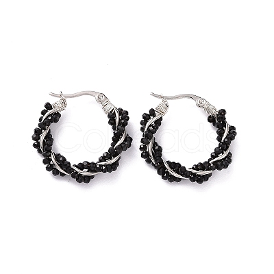 Glass Beaded Twisted Rope Hoop Earrings EJEW-M196-C01-S-01-1