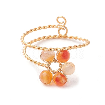 Flower Natural Carnelian Adjustable Rings RJEW-TA00126-01-1