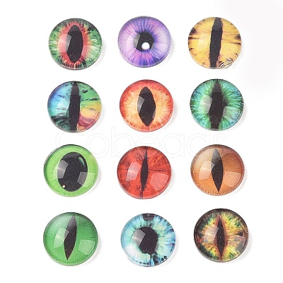 Half Round/Dome Dragon Eye Printed Glass Cabochons GGLA-A002-12mm-AB-1