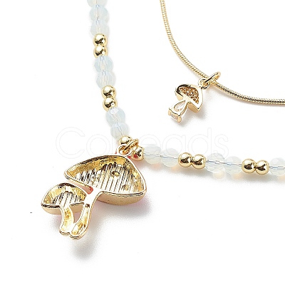 2Pcs 2 Style Alloy Enamel Mushroom Pendant Necklaces Set NJEW-JN04095-1