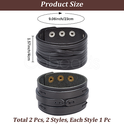 2Pcs 2 Styles Cowhide Leather Bracelets BJEW-CL0003-34B-1