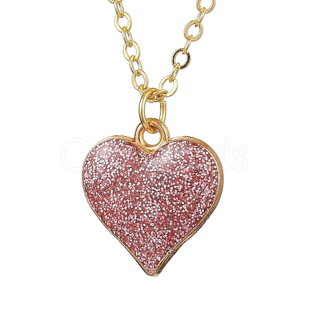 Alloy Indian Red Enamel Heart Pendant Neckiaces with Glitter Powder for Women NJEW-JN05002-1