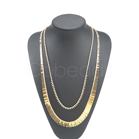 Iron Crystal Rhinestone Chain Double Layer Necklaces for Women WGBAFBD-01-1