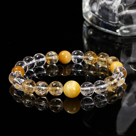 Natural Citrine Round Beads Stretch Bracelets WG049BD-09-1