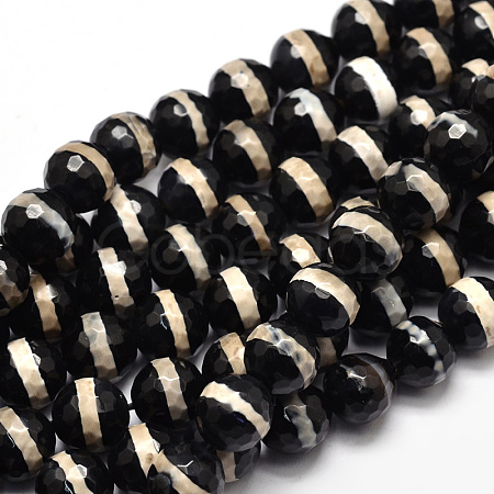 Tibetan Style Striped Pattern dZi Beads Strands X-TDZI-O005-10F-8mm-1